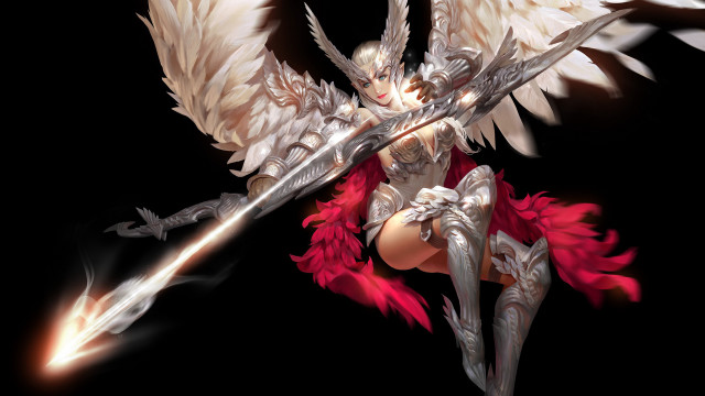 Angelic woman sword wings dark free wallpaper for desktop - medium preview image