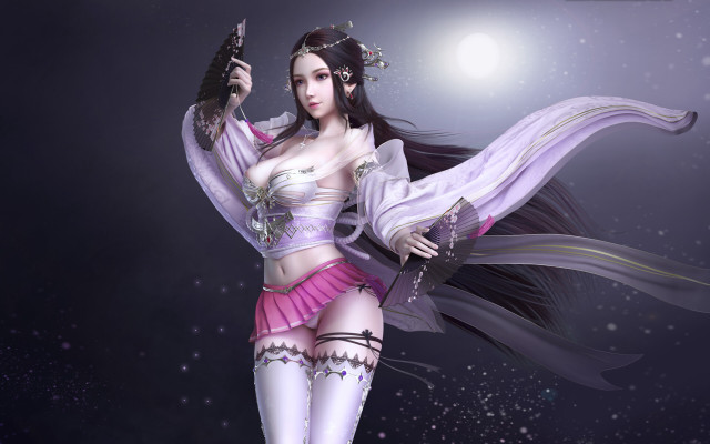 Woman costume gun knife moon free wallpaper for desktop - medium preview image