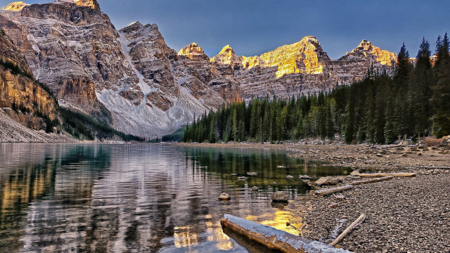 Mountain lake pine forest cityscape free wallpaper for desktop - medium preview image