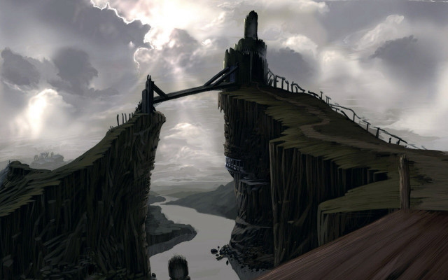 Bridge water sky clouds man free wallpaper for desktop - medium preview image