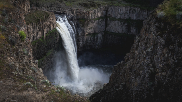 Waterfall side figure nature night free wallpaper for desktop - medium preview image