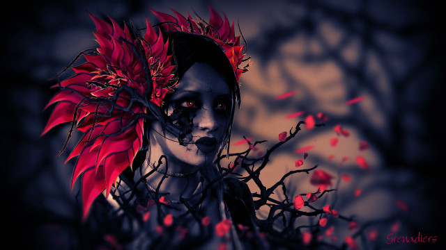 Woman red headdress tree branch free wallpaper for desktop - medium preview image