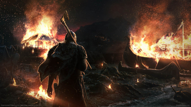 Fantasy battle fire aurora sword free wallpaper for desktop - medium preview image