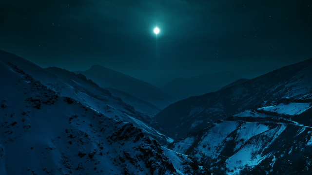 Mountain road fullmoon night sky free wallpaper for desktop - medium preview image