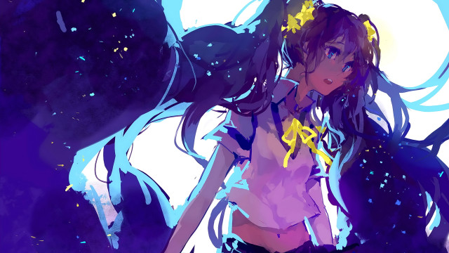 Anime girl starry sky hair free wallpaper for desktop - medium preview image