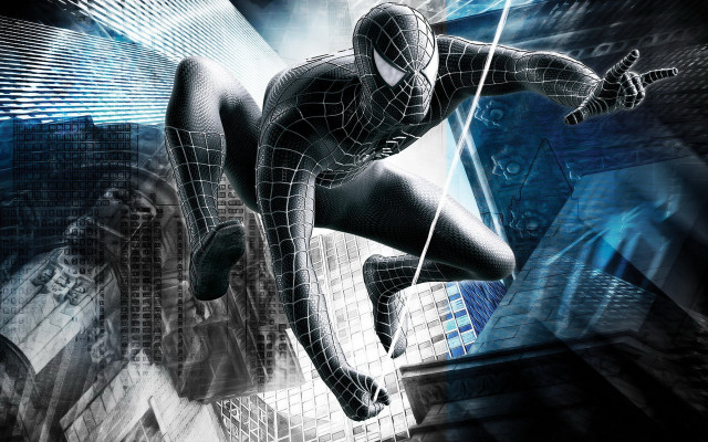 Spiderman futuristic cityscape ruins rain free wallpaper for desktop - medium preview image