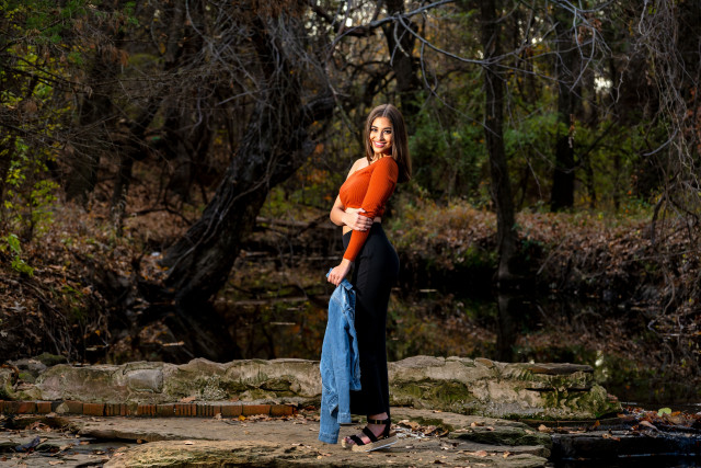 Woman forest rock river fashion free wallpaper for desktop - medium preview image