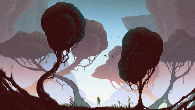 Forest silhouette man bush lake free wallpaper for desktop - medium preview image