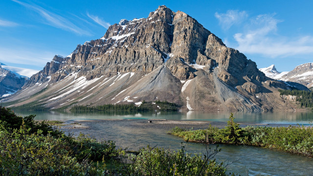 Mountain river snow capped forest free wallpaper for desktop - medium preview image