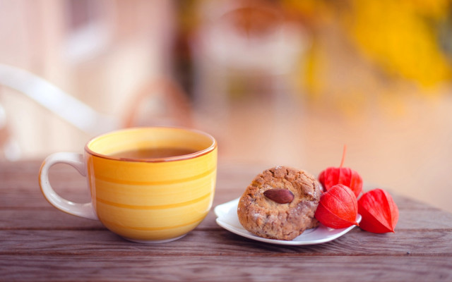 Coffee cookie plate flower cafe #2 free wallpaper for desktop - medium preview image