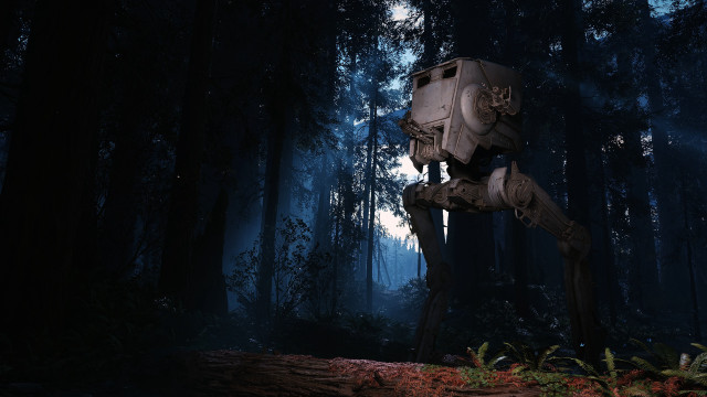 Robot forest night light cinematic free wallpaper for desktop - medium preview image