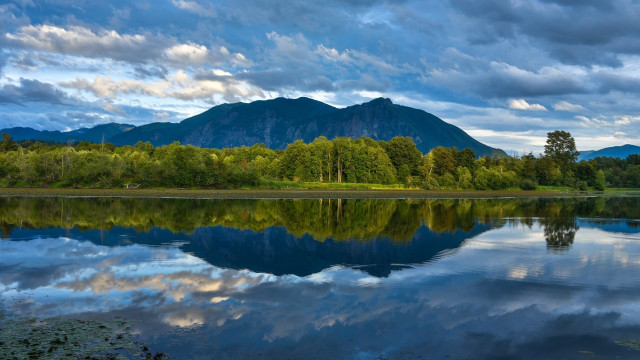 Lake mountain forest clouds sky free wallpaper for desktop - medium preview image