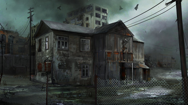House city birds fence realism free wallpaper for desktop - medium preview image