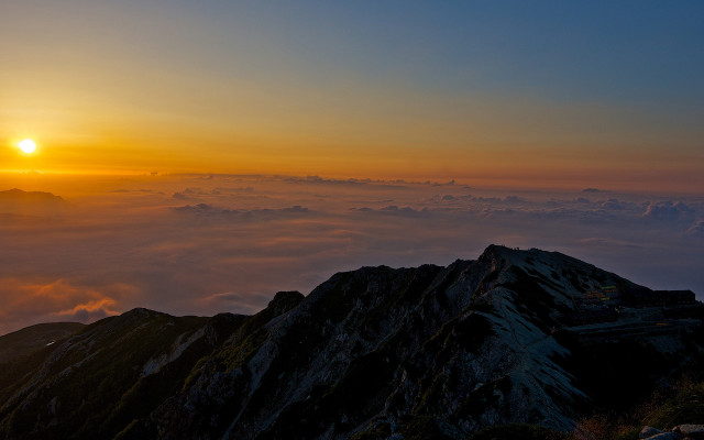 Mountain sunset clouds foreground cityscape free wallpaper for desktop - medium preview image