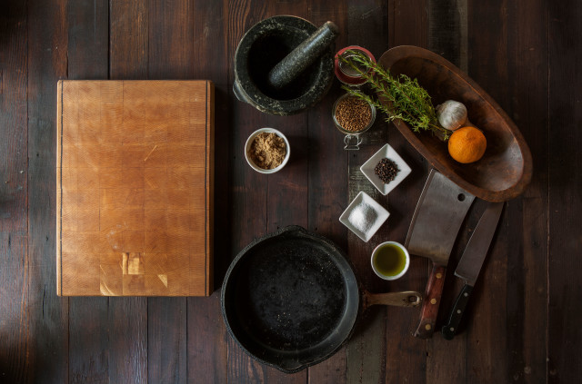 Wooden table cutting board bowls free wallpaper for desktop - medium preview image