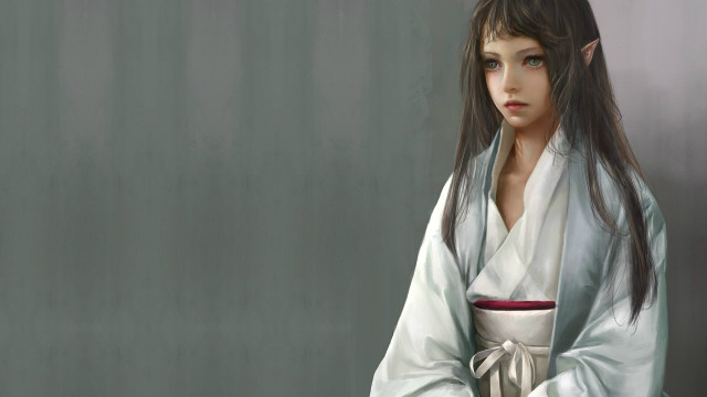 Woman kimono coffee elf portrait free wallpaper for desktop - medium preview image