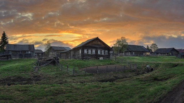 Farm fence building sunset people free wallpaper for desktop - medium preview image
