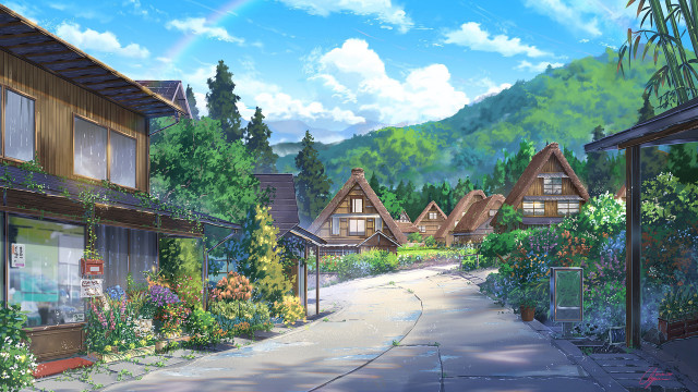 Rainbow street houses kyoto animation free wallpaper for desktop - medium preview image