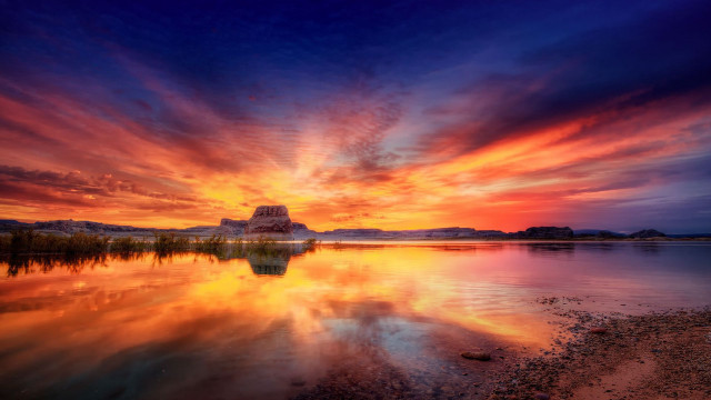 Sunset lake mountain clouds beautiful free wallpaper for desktop - medium preview image