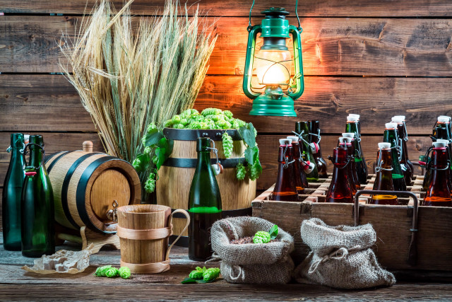 Beer bottles grapes wheat stilllife free wallpaper for desktop - medium preview image