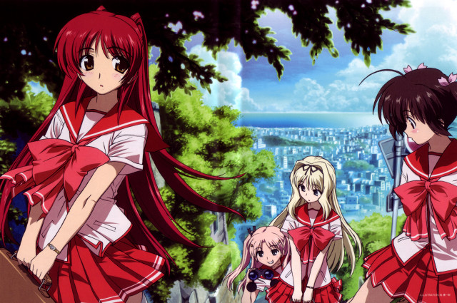 Anime girls forest city sky free wallpaper for desktop - medium preview image