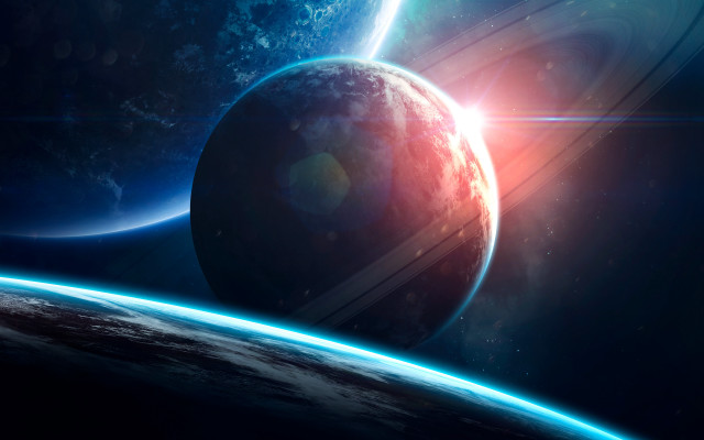 Space planet star horizon moon free wallpaper for desktop - medium preview image