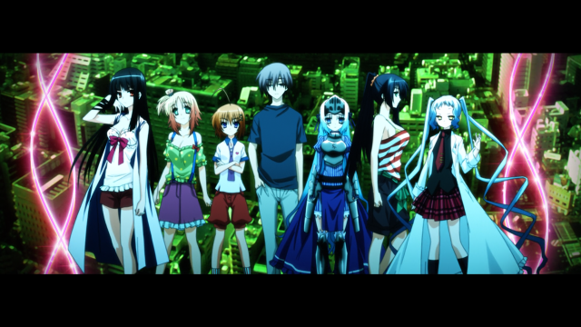 Anime characters cityscape neon lights free wallpaper for desktop - medium preview image