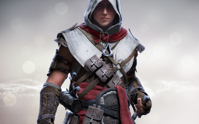 Hooded man sword glove foggy free wallpaper for desktop - medium preview image