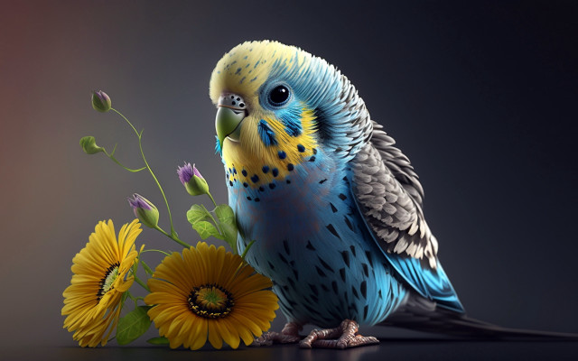 Blue yellow bird flower vase free wallpaper for desktop - medium preview image