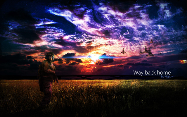 Man field sunset plane city free wallpaper for desktop - medium preview image