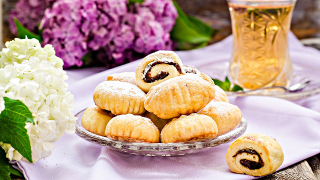 Pastries tea hydrangeas rococo blurry free wallpaper for desktop - medium preview image