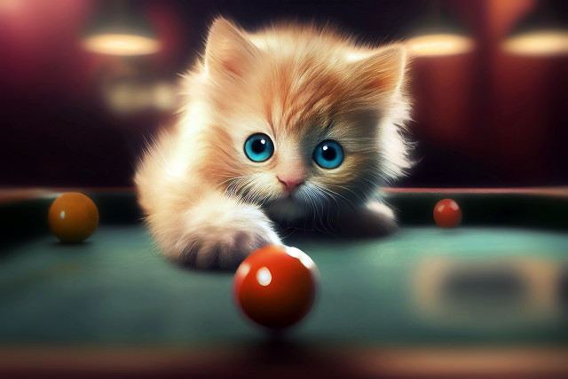 Kitten pool red ball carlos free wallpaper for desktop - medium preview image