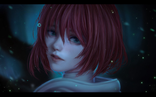 Redhair blueeyes astronaut galaxy night free wallpaper for desktop - medium preview image