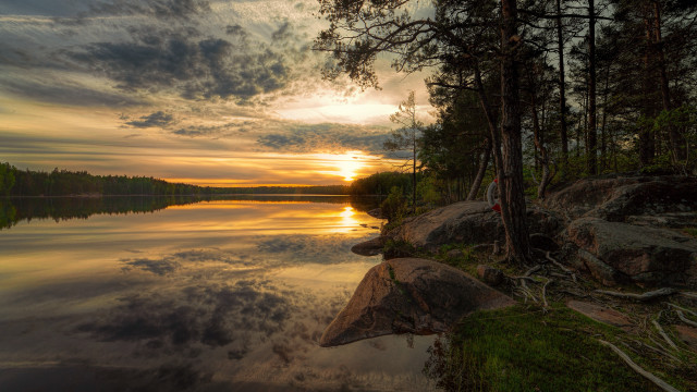 Sunset lake forest clouds mountain free wallpaper for desktop - medium preview image