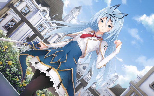 Anime girl white hair sword free wallpaper for desktop - medium preview image