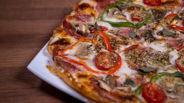 Pizza tomatoes mushrooms autumn leaves free wallpaper for desktop - medium preview image