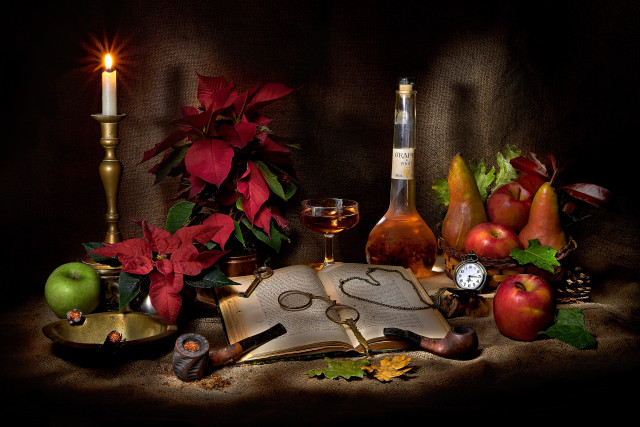 Still life book wine pears free wallpaper for desktop - medium preview image