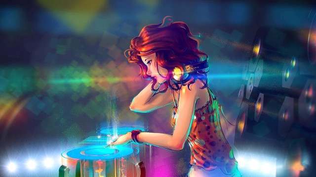 Disco dj woman neon lights free wallpaper for desktop - medium preview image