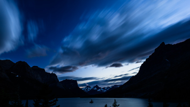 Lake mountains night clouds trees free wallpaper for desktop - medium preview image