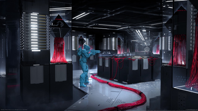 Man blue suit red wires free wallpaper for desktop - medium preview image