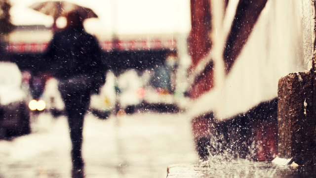 Woman umbrella rain city lights free wallpaper for desktop - medium preview image