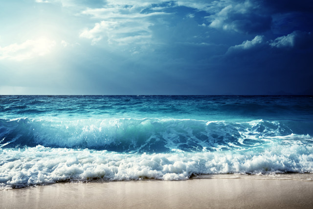 Beach waves sun clouds blue free wallpaper for desktop - medium preview image
