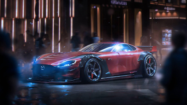 Red sports car night cityscape #6 free wallpaper for desktop - medium preview image