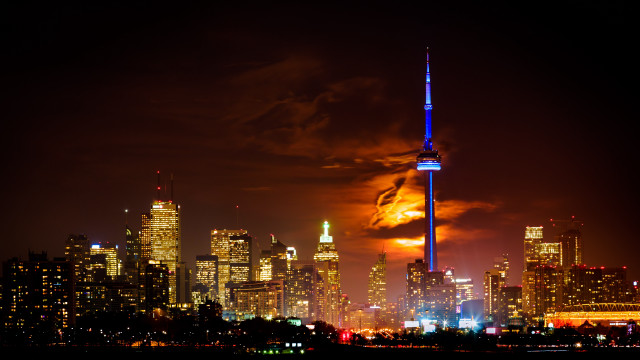 City skyline tower night orange free wallpaper for desktop - medium preview image
