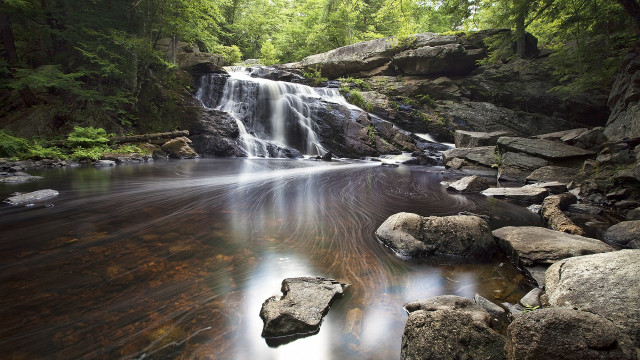 Waterfall forest rocks green trees free wallpaper for desktop - medium preview image