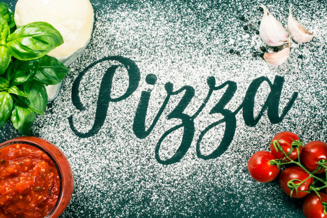 Pizza tomatoes garlic basil food free wallpaper for desktop - medium preview image