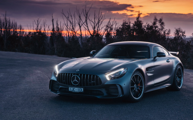 Silver mercedes sunset reflection clouds free wallpaper for desktop - medium preview image