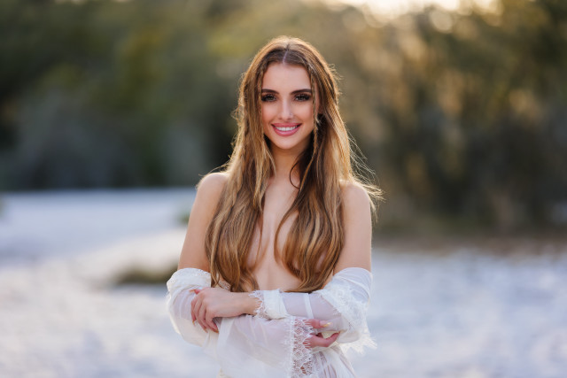 Woman white dress gloves smiling free wallpaper for desktop - medium preview image