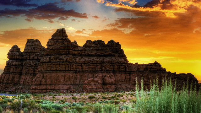 Sunset mountain range clouds bushes free wallpaper for desktop - medium preview image