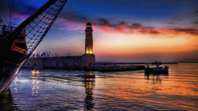 Lighthouse mystical night water boat free wallpaper for desktop - medium preview image